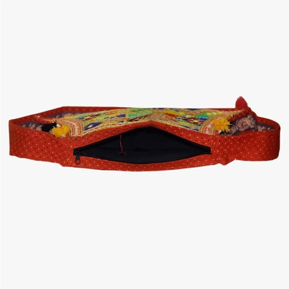 RAJASTHANI Bohemian Hand Embroidered Elephant Sling Crossbody Red Jholna Bag